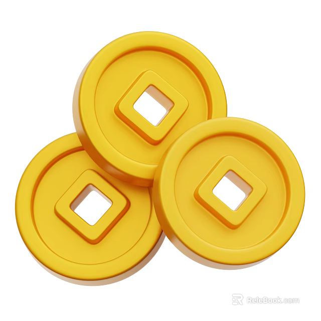 Three Round Golden Coin Shaped Decorative Ornament Set With Square Center Holes 3d model 