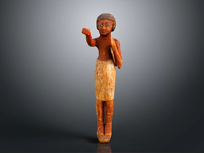 Ancient Egyptian Wooden Statue Standing Figure With Raised Hand And Traditional Attire 3d model
