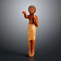 Ancient Egyptian Wooden Statue Standing Figure With Raised Hand And Traditional Attire