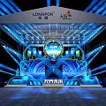 Modern Stage Design Featuring Blue Lighting Unbounded Future Theme And Circular Logo 3d model