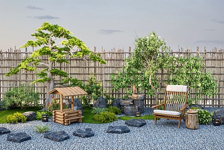 New Chinese Courtyard Landscape Sits Modeling Pine Ting Stone Head Micro Terrain Plant Shrub Water Poon 3d model