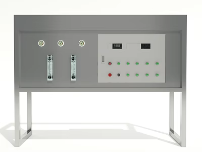 Industrial Control Panel Equipment With Gauges Digital Displays And Buttons On Stand 3d model