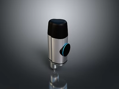 Black And Silver Metallic Device With Blue Ring Knob And Reflective Base 3d model