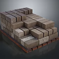 Stacked Textured Brown Bricks Arranged On Wooden Pallet For Construction Material
