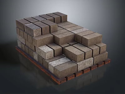 Stacked Textured Brown Bricks Arranged On Wooden Pallet For Construction Material 3d model