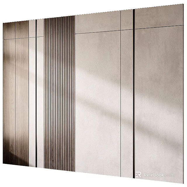 Sleek Modern Wall Panels With Vertical Slats Beige Finish And Natural Light Shadow 3d model 