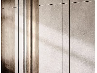 Sleek Modern Wall Panels With Vertical Slats Beige Finish And Natural Light Shadow 3d model