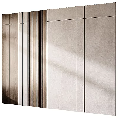 Sleek Modern Wall Panels With Vertical Slats Beige Finish And Natural Light Shadow 3d model