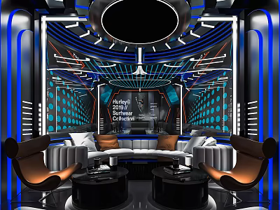 Modern KTV Interior Design With Neon Lights Sofa Seating And Stage Area 3d model