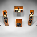 Wooden Home Audio Speaker System With Floor Standing Bookshelf And Subwoofer Units