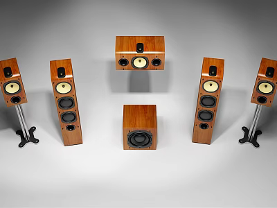 Wooden Home Audio Speaker System With Floor Standing Bookshelf And Subwoofer Units 3d model