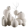 White Ceramic Vessels With Minimalist Design And Twig Accents For Modern Decorative