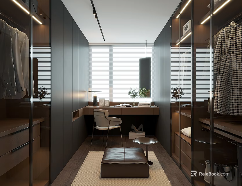 Modern Closet Design With Dressing Table And Wardrobe 3d model