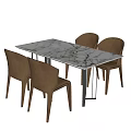 Modern Rectangular Dining Table Set with Marble Top and Four Brown Chairs 3d model