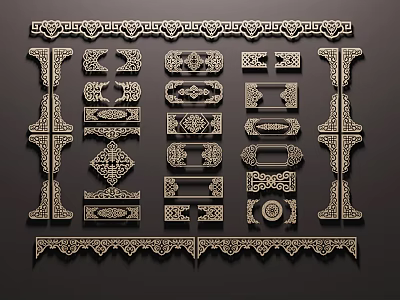 Intricate Ornate Carvings Decorative Elements With Various Patterns Shapes And Borders 3d model