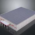 Industrial Warehouse Structure With Metal Roof Light Colored Walls Red Stripe Accents And Entrance Canopy