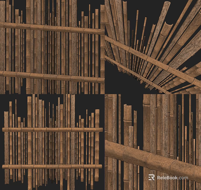 Various Bamboo Fence Designs With Natural Wood Structure And Traditional Patterns 3d model 