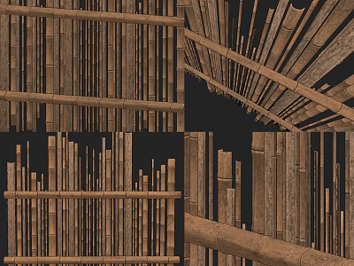 Various Bamboo Fence Designs With Natural Wood Structure And Traditional Patterns 3d model