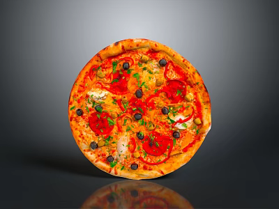 Freshly Baked Pizza With Tomato Sauce Mozzarella Olives And Basil Toppings 3d model