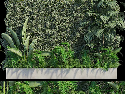 Lush Indoor Living Plant Wall With Various Green Foliage And Decorative Design 3d model