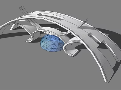 Modern Curved Entrance Gate Design With Blue Spherical Element And Geometric Structure 3d model
