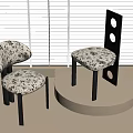 Modern Dining Chairs With Patterned Seat Backrest And Black Legs By Window Blinds 3d model