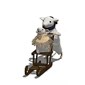 Stuffed Mice Dolls Featuring Larger In Blue Scarf Pushing Wooden Sled Smaller Wearing Fringed Scarf