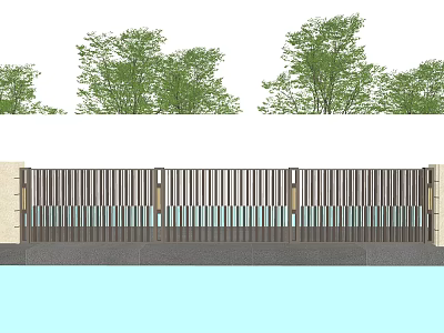 Modern Minimalist Architectural Exterior Wall With Wooden Grille Glass And Green Plants 3d model