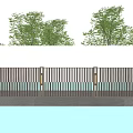 Modern Minimalist Architectural Exterior Wall With Wooden Grille Glass And Green Plants