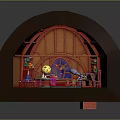 Indoor Scene With Arched Wooden Ceiling Stained Glass Window Moon Decoration Bookshelf Telescope Purple Rug