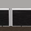 Two White Roller Shutters In Interior With Gray Wall And Herringbone Wooden Floor