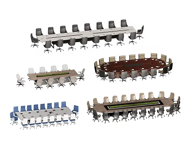 Conference Room Interior Design With Various Shaped Meeting Tables And Chairs 3d model