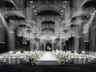 Modern wedding scene white crystal lamp theme wedding banquet hall 3d model