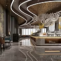 Modern Luxury Restaurant Interior With Open Layout Dragon Decoration And Marble Counter 3d model