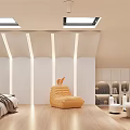 Loft Bedroom Interior Design With Skylight And Bookshelves 3d model