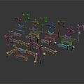 Colorful Creature Shaped Decorative Street Lamps and Benches 3D Models Collection