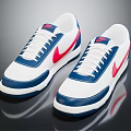 White Nike Sneakers With Blue Red Accents Swoosh Logo And White Laces