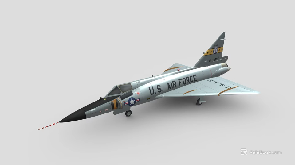 U.S. Air Force Fighter Jet With Silver Body Black Nose And Military Insignia Static Model 3d model 