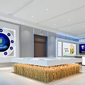 Ecological Agriculture Exhibition Hall With Circular Blue Logo Screen Displays And Wheat Ear Decoration