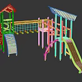 Outdoor Wooden Playground Equipment with Slide Climbing Net and Thatched Roofs