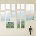Multiple Casement Windows Arrangement With Mountain View And Minimalist Wall Design 3d model