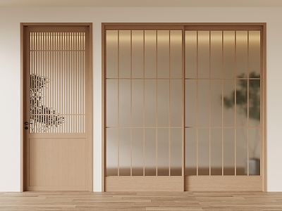 Japanese-style sliding door single door 3d model