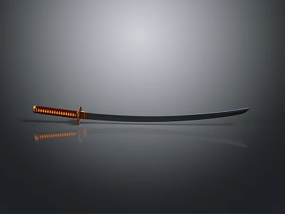 Katana Weapon With Orange Wrapped Handle And Black Blade On Grey Background 3d model