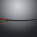 Katana Weapon With Orange Wrapped Handle And Black Blade On Grey Background