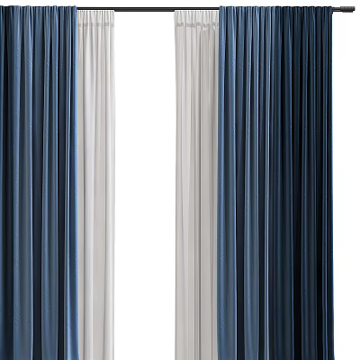 Modern Navy Blue And White Layered Curtains For Home Window Decoration 3d model