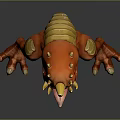 Fierce Orange Monster Character with Yellow Horns Wings Sharp Claws and Open Mouth