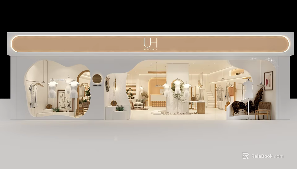 Stylish Clothing Store Interior With Elegant Decor Displayed Clothes And Soft Lighting 3d model 