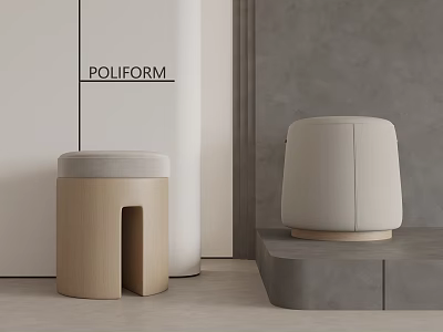 POLIFORM Modern Stools Wooden And Beige Upholstered With Gray Seats In Contemporary Interior Design 3d model