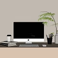 Modern computer combination green plant 3d model