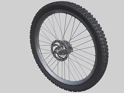 Durable Mountain Bicycle Wheel with Deep Tread Pattern Silver Hub and Steel Spokes 3d model